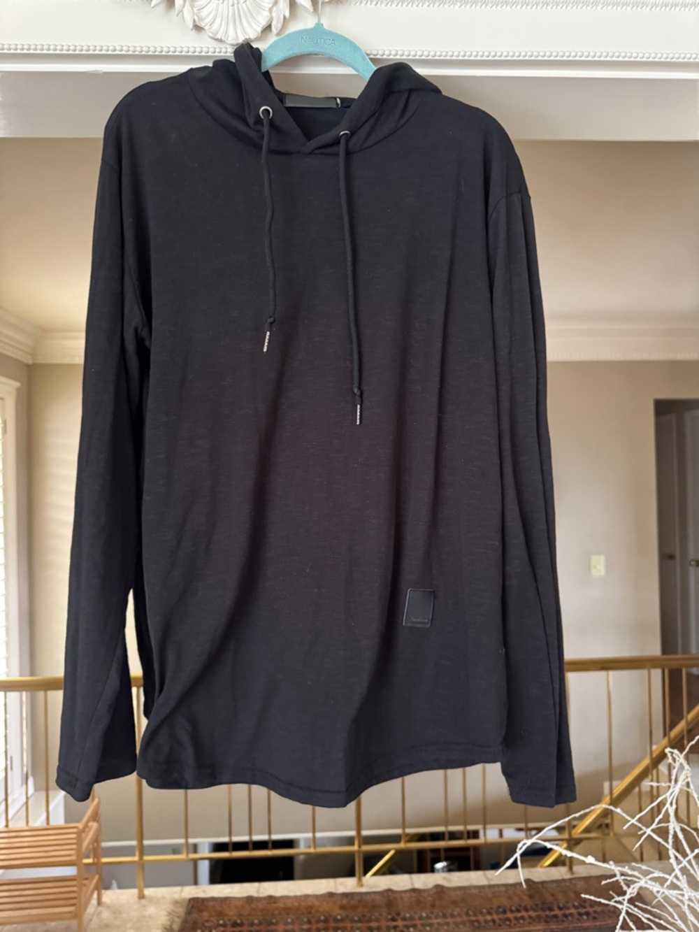 Men's Black Pullover Hooded Long-Sleeve Shirt